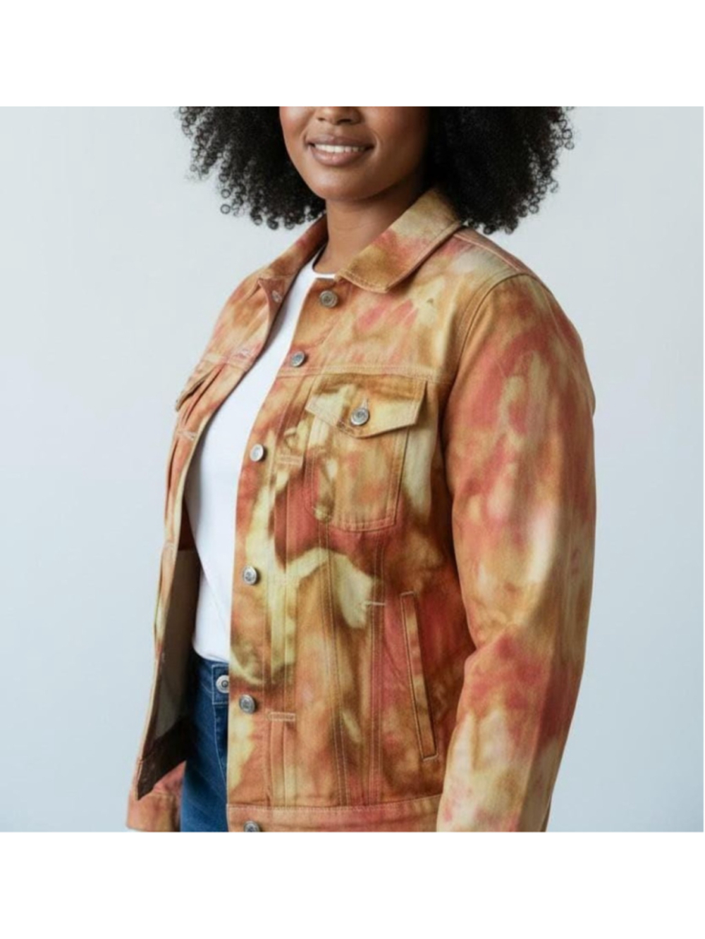 XL Hand-Dyed GAP Cotton Jacket, Rust Gold Ice Dye, Reclaimed Wearable Art